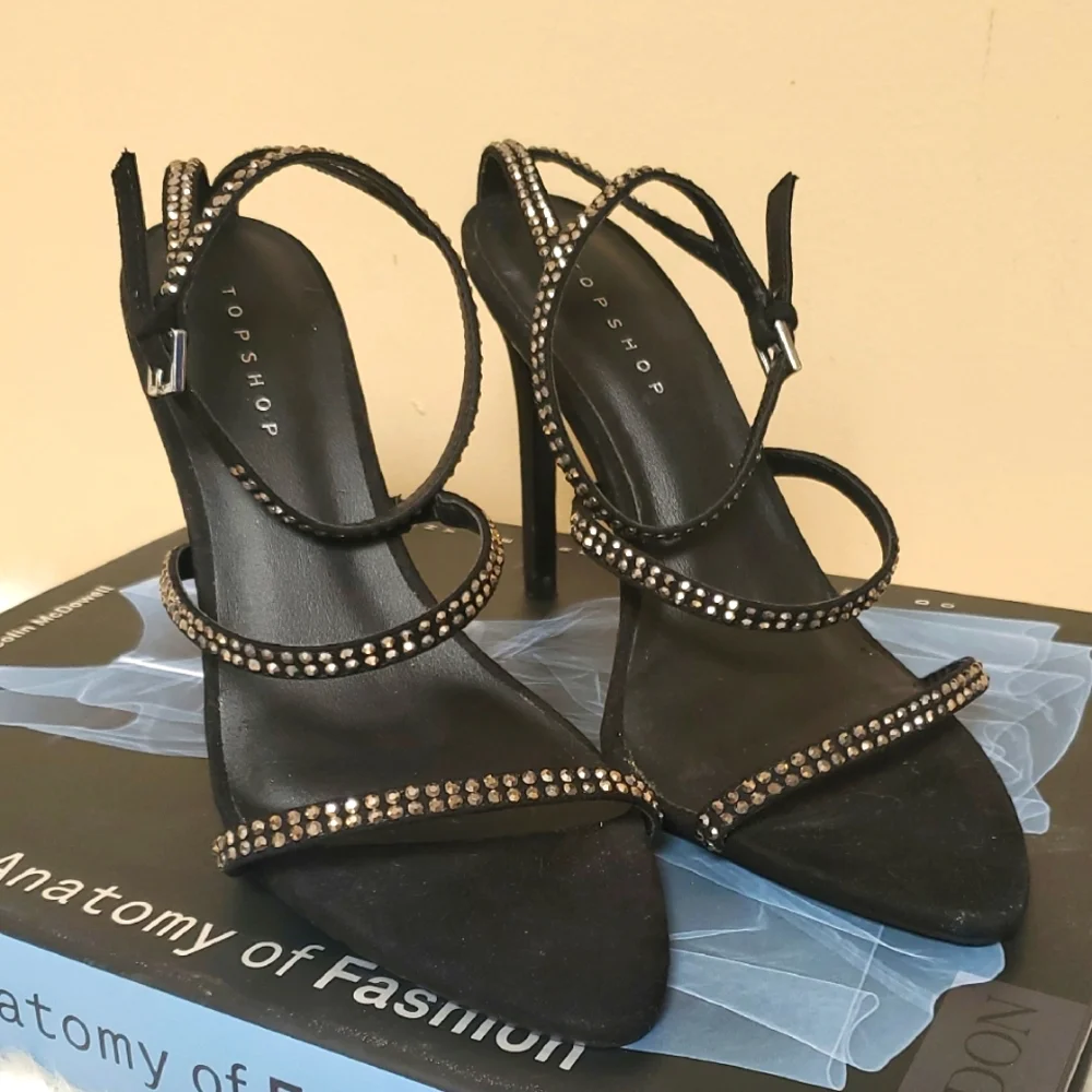 Topshop Elegant Black Rhinestone Studded Heels EU Size 27/ US 6.5